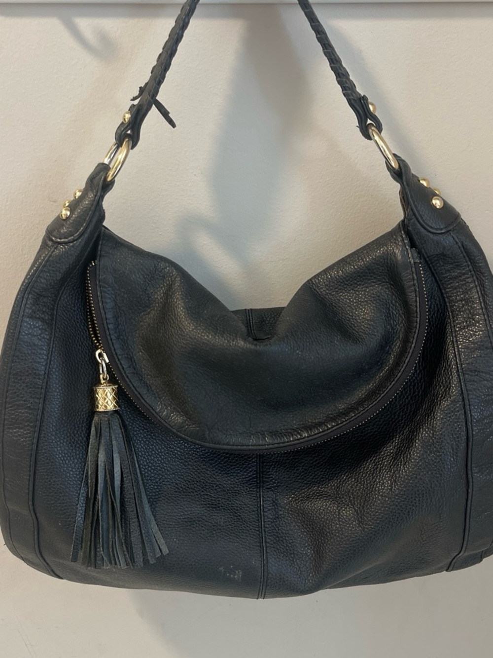 Onna Ehrlich Black Leather Tassel Hobo Bag